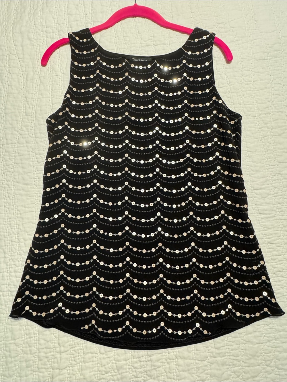 White House Black Market Black Sequin High Scoop Neck Tank Top